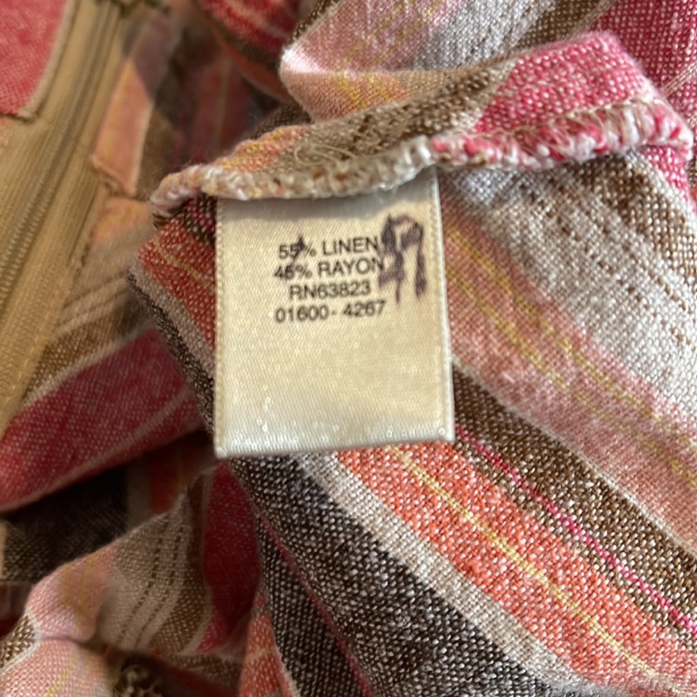Vintage Christopher & Banks Linen High Rise Chevron Midi A-Line Skirt Pink-8 - Picture 8 of 9